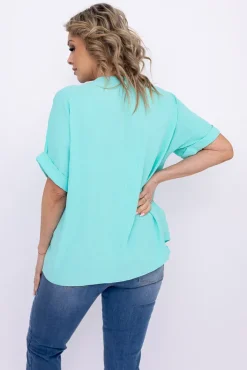 Damskie Włoski Miętowa Bluzka z rozsuwanym dekoltem EKIUZI