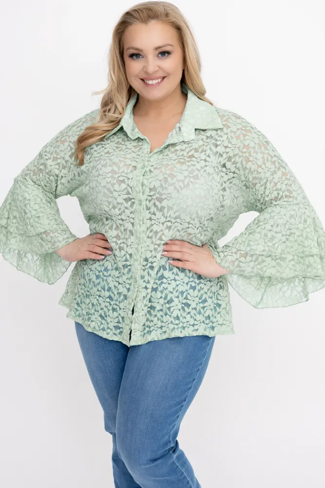 Damskie Włoski Miętowa Koszula koronkowa LEVANTE
