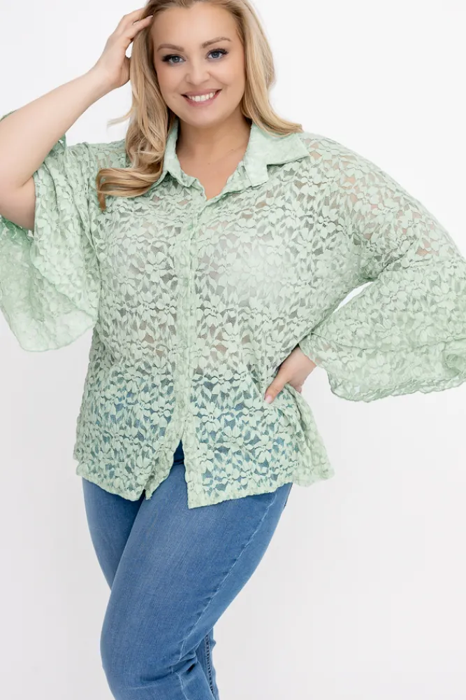 Damskie Włoski Miętowa Koszula koronkowa LEVANTE