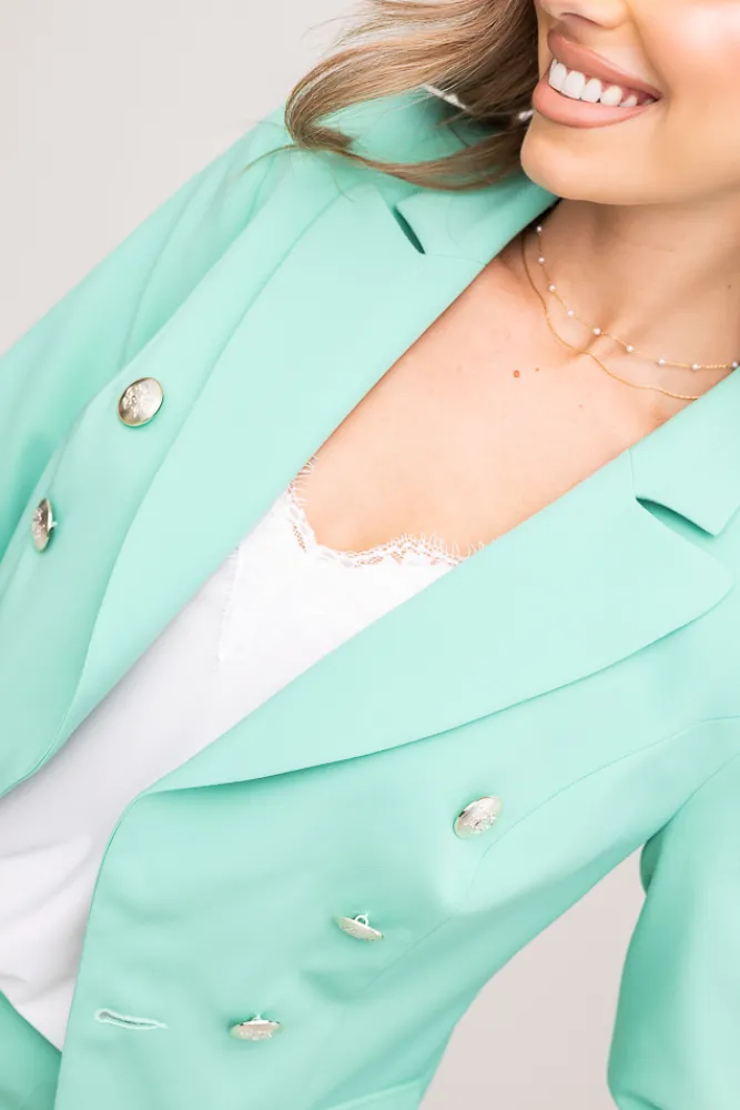 Damskie Polski Miętowa Marynarka dwurzędowa TEMIDA