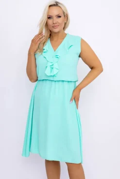 Włoski Miętowa Sukienka z żabotem MERINGO