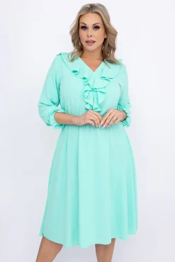 Włoski Miętowa Sukienka z żabotem BELIAMI