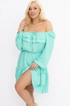 Włoski Miętowa Sukienka z falbanami KARIENTO