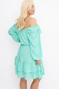 Włoski Miętowa Sukienka z falbanami KARIENTO