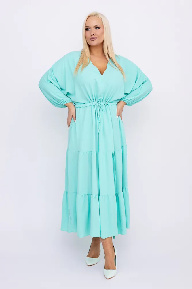 Włoski Miętowa Sukienka z rozcięciem TERUMI
