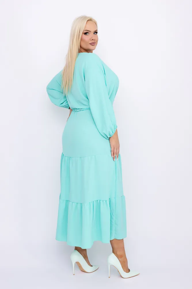 Włoski Miętowa Sukienka z rozcięciem TERUMI