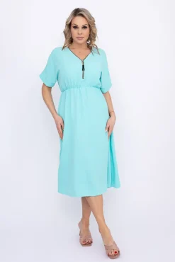 Włoski Miętowa Sukienka z rozsuwanym dekoltem TRIZI
