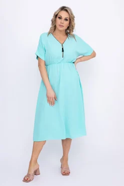 Włoski Miętowa Sukienka z rozsuwanym dekoltem TRIZI