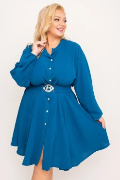 Włoski Morska Sukienka koszulowa z paskiem DEPERI