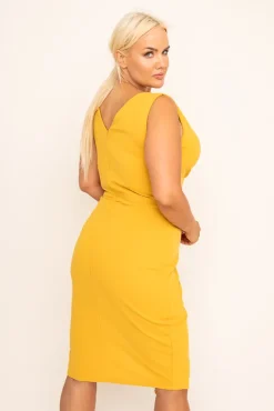Włoski Musztardowa Sukienka kopertowa KENTI