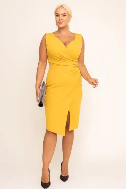 Włoski Musztardowa Sukienka kopertowa KENTI