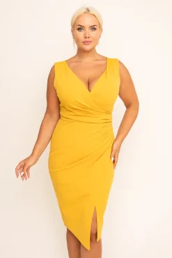 Włoski Musztardowa Sukienka kopertowa KENTI