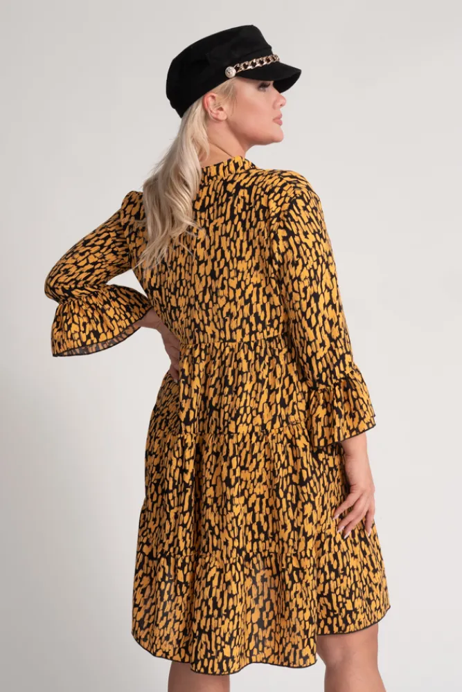 Polski Musztardowo-czarna Sukienka MESTI