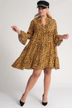Polski Musztardowo-czarna Sukienka MESTI
