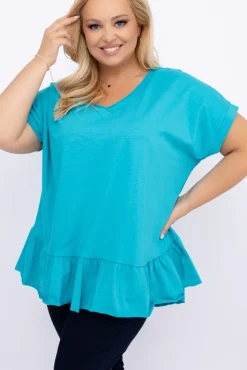 Damskie Włoski Niebieska Bluzka z falbaną BEYBIN