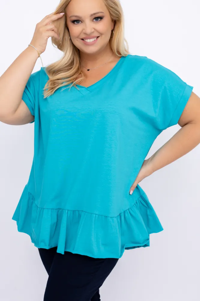 Damskie Włoski Niebieska Bluzka z falbaną BEYBIN