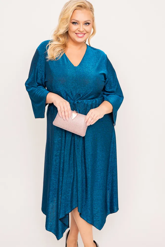 Polski Niebieska Sukienka błyszcząca REZIO