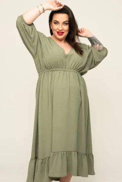 Polski Oliwkowa Sukienka AMOROSA