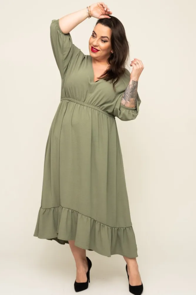 Polski Oliwkowa Sukienka AMOROSA