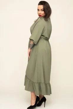 Polski Oliwkowa Sukienka AMOROSA