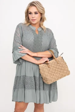 Włoski Oliwkowa Sukienka z haftem TULUZI