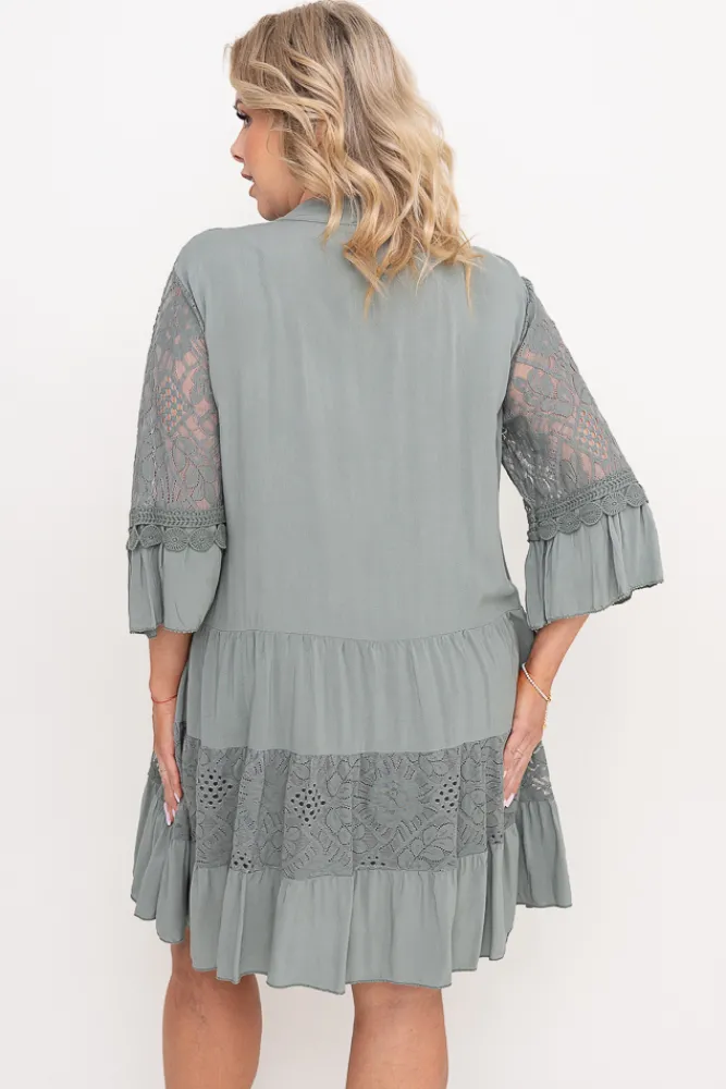 Włoski Oliwkowa Sukienka z haftem TULUZI