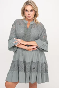 Włoski Oliwkowa Sukienka z haftem TULUZI