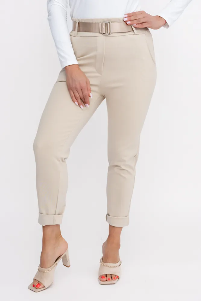 Damskie Włoski Piaskowe Spodnie z paskiem ARTEMIS