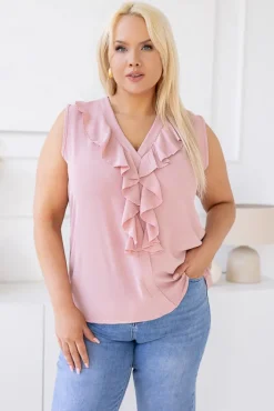 Damskie Włoski Pudroworóżowa Bluzka z żabotem ZENTIO