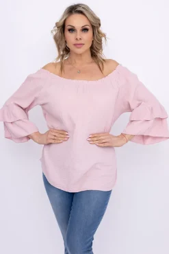 Damskie Włoski Pudroworóżowa Bluzka z falbanami PARFI