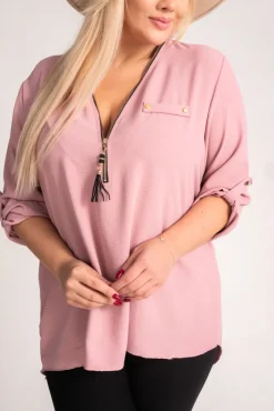 Damskie Włoski Pudroworóżowa Bluzka z rozsuwanym dekoltem MERXIO
