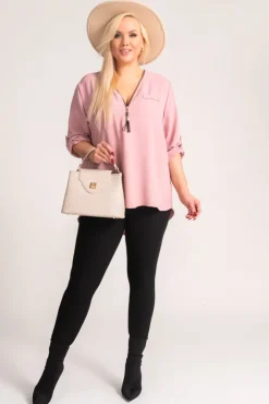 Damskie Włoski Pudroworóżowa Bluzka z rozsuwanym dekoltem MERXIO
