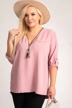 Damskie Włoski Pudroworóżowa Bluzka z rozsuwanym dekoltem MERXIO