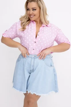 Damskie Włoski Pudroworóżowa Koszula w groszki DAGOZI