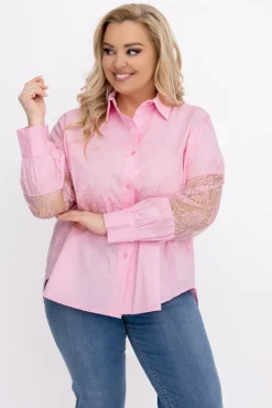 Damskie Włoski Pudroworóżowa Koszula z koronką IRIEN