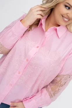 Damskie Włoski Pudroworóżowa Koszula z koronką IRIEN