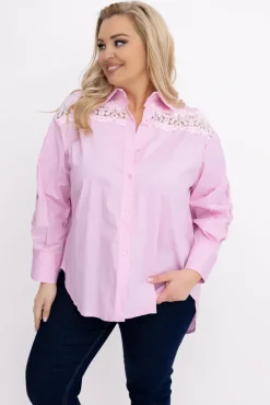 Damskie Włoski Pudroworóżowa Koszula z koronką SENRI