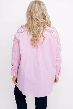Damskie Włoski Pudroworóżowa Koszula z koronką SENRI