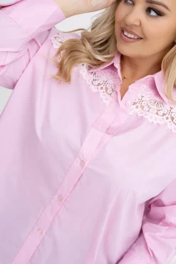 Damskie Włoski Pudroworóżowa Koszula z koronką SENRI