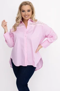 Damskie Włoski Pudroworóżowa Koszula z koronką SENRI