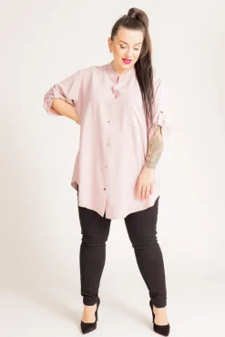 Damskie Polski Pudroworóżowa Koszula ze stójką LERIA