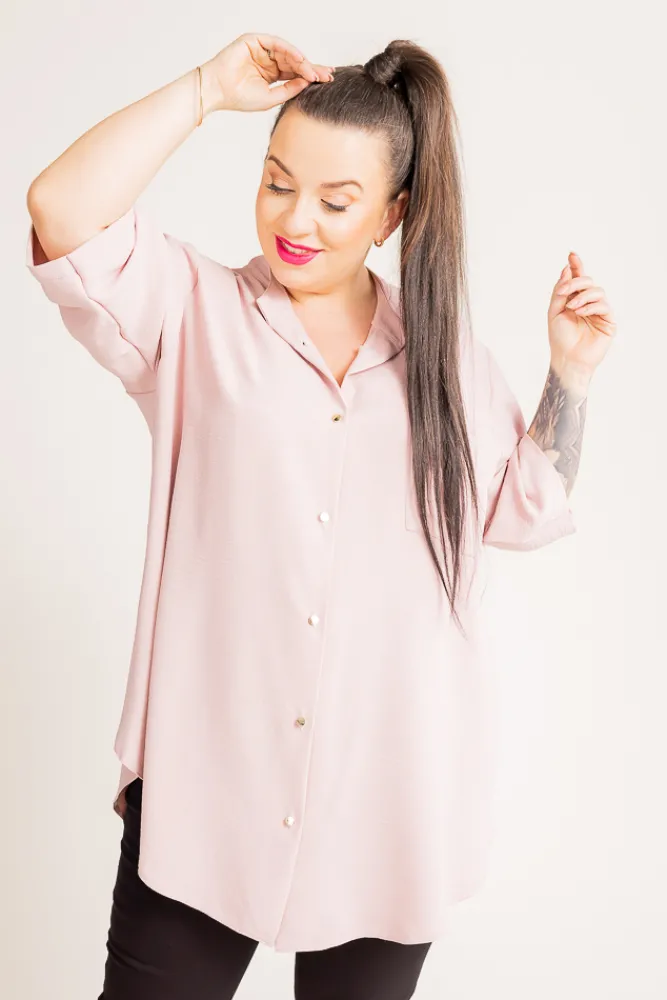 Damskie Polski Pudroworóżowa Koszula ze stójką LERIA