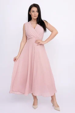 Włoski Pudroworóżowa plisowana Sukienka szyfonowa GUSTEN