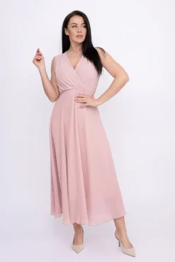Włoski Pudroworóżowa plisowana Sukienka szyfonowa GUSTEN