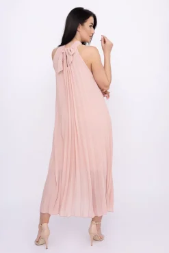 Włoski Pudroworóżowa plisowana Sukienka szyfonowa LUZIO