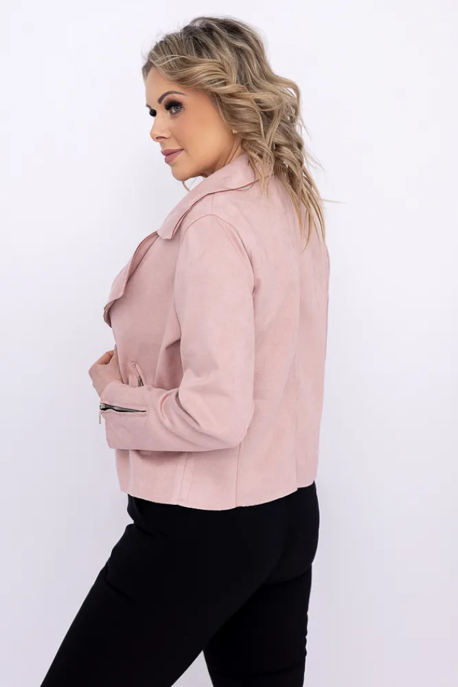 Damskie Polski Pudroworóżowa Ramoneska zamszowa FINEZI