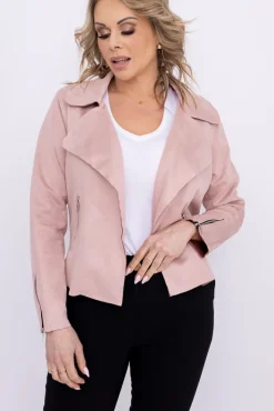 Damskie Polski Pudroworóżowa Ramoneska zamszowa FINEZI