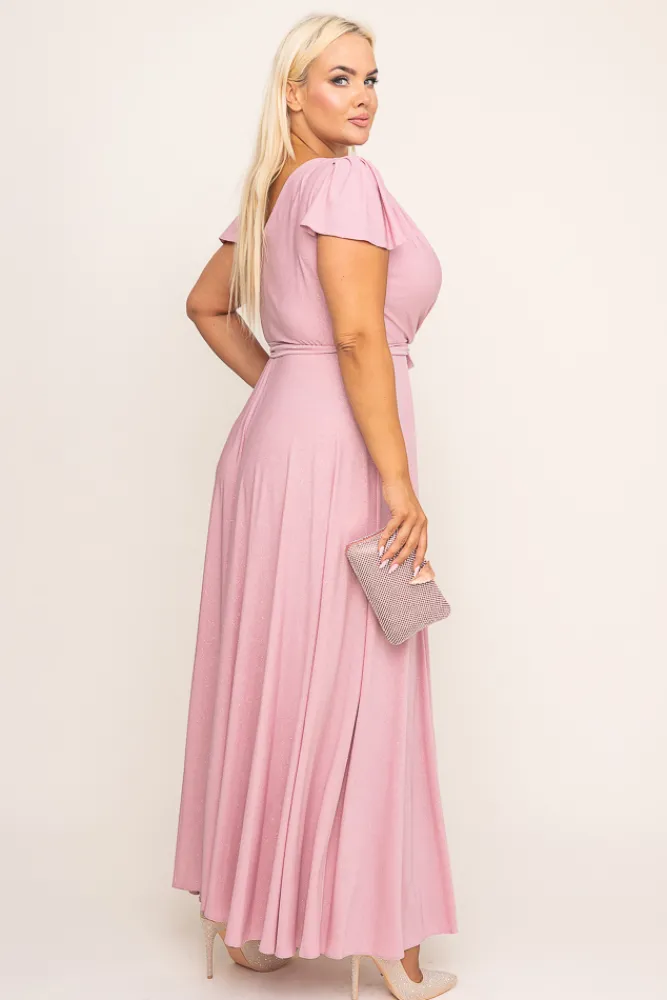 Polski Pudroworóżowa Sukienka brokatowa HESIO