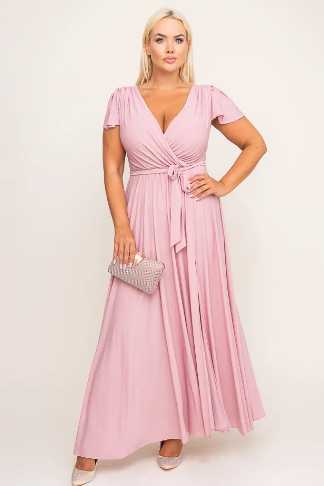 Polski Pudroworóżowa Sukienka brokatowa HESIO