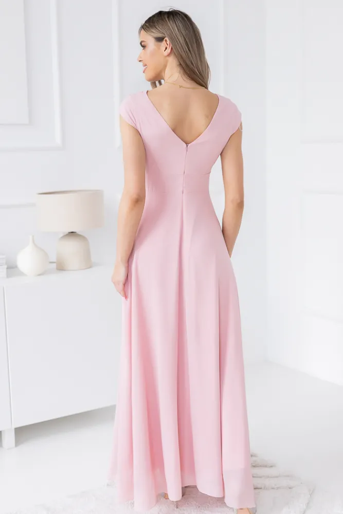 Polski Pudroworóżowa Sukienka szyfonowa CHEVI